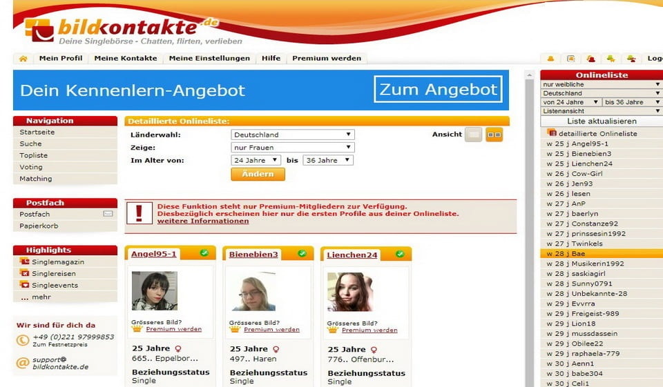 Profilsuche auf Bildkontakte